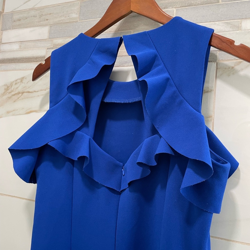 Ivanka Trump Royal Blue Ruffle Cold Shoulder Midi Dress • Size 8 cocktail - Picture 9 of 12